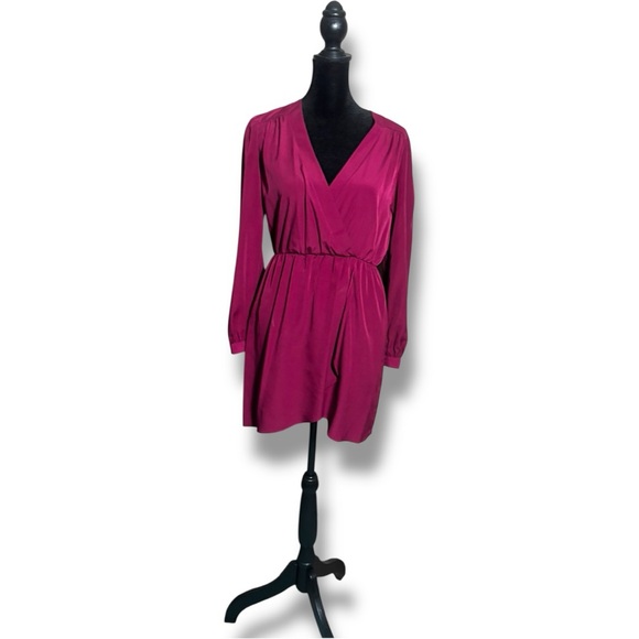 Brigitte Bailey Burgundy Wrap Front Long Sleeve V-neck Chic Mini Dress - Picture 3 of 15